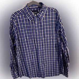 Wrangler Western Shirt -Mens XL -Blue Plaid -Pearl Snaps - 100% Cotton